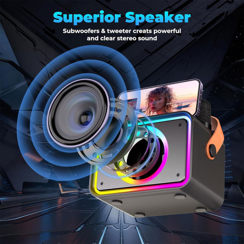 Karaoke mikrofon zvučnik all-in-one – Bluetooth 5.3, 8W, 20Hz–20kHz, SNR ≥75dB, trajanje 8–12h