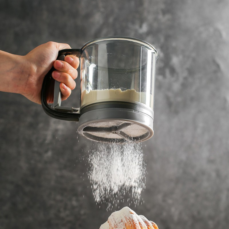 Sită manuală semi-automat pentru făină, tip cup, sită pentru pulberi și zahăr, pentru coacere acasă