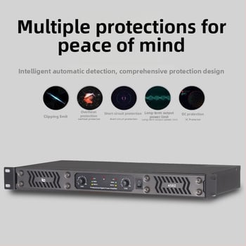 Dvojkanálový profesionálny digitálny zosilňovač pre pódiové zostavy, 450 W, 4–8 Ω, 20 Hz–20 kHz, THD 0,005%