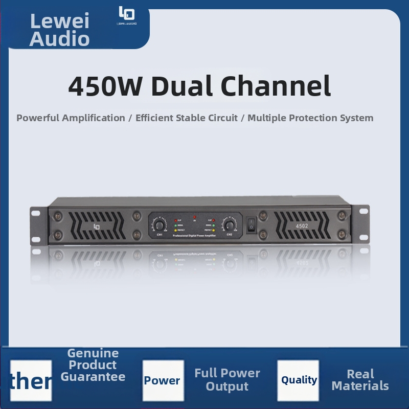 Dvojkanálový profesionálny digitálny zosilňovač pre pódiové zostavy, 450 W, 4–8 Ω, 20 Hz–20 kHz, THD 0,005%