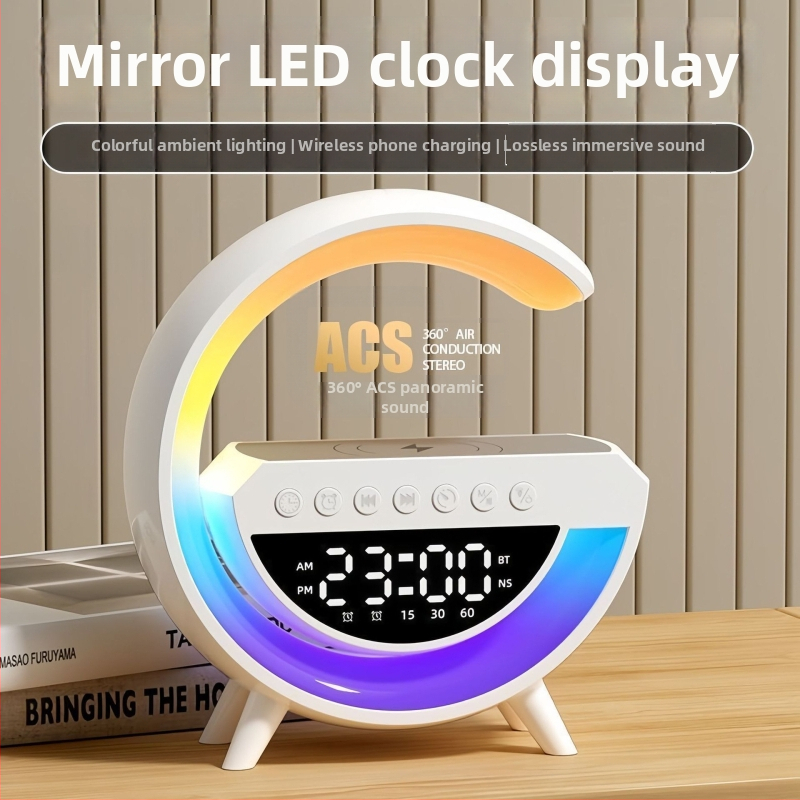 Bluetooth reproduktor s hodinami a budíkom, nočné svetlo, bezdrôtové nabíjanie; Verzia Bluetooth 5.3; Vstavaná batéria 1000–1200 mAh; Bezdrôtové nabíjanie; Výstupný výkon 5W; Frekvenčný rozsah 100 Hz–20 kHz