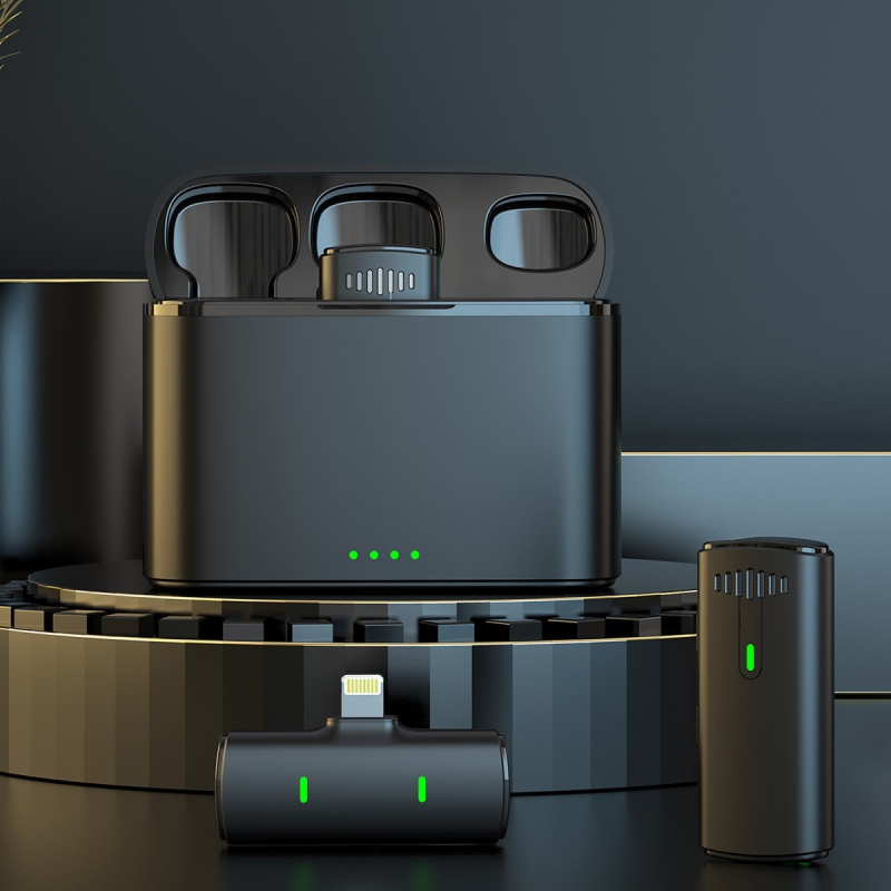 Microfon Lavalier wireless K10, sistem 1:2 pentru streaming în aer liber și înregistrare pe telefon, interval de frecvențe 100 Hz-20 kHz, SNR ≥70 dB, baterie încorporată 3–6 h