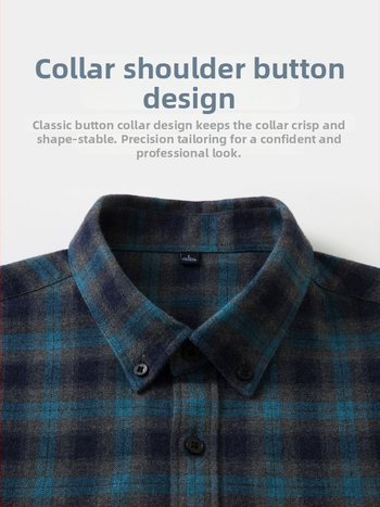 Cămașă din bumbac 100% cu model pătrățos (carouri), mâneci lungi, guler pătrat, pentru bărbați, casual zilnic