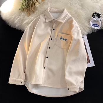 Muška jednobojna košulja s dugim rukavima, tinejdžerski stil, američki retro casual, proljeće–jesen 2025
