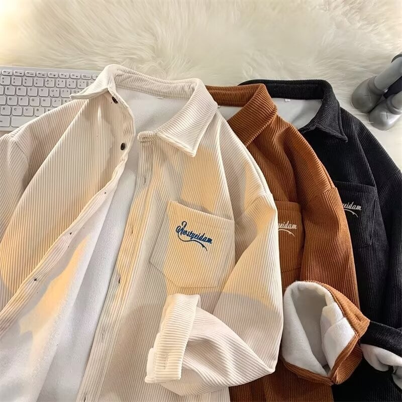 Muška jednobojna košulja s dugim rukavima, tinejdžerski stil, američki retro casual, proljeće–jesen 2025