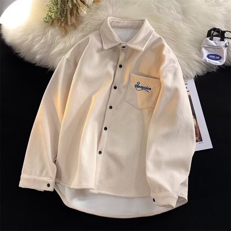 Muška jednobojna košulja s dugim rukavima, tinejdžerski stil, američki retro casual, proljeće–jesen 2025