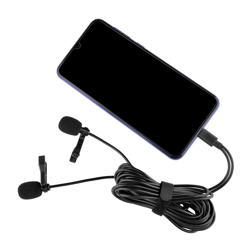 Type-C žični klips mikrofon, kondenzatorski mikrofon, klips dizajn, kabel 2.5 m, 20 Hz–20 kHz, SNR ≥75 dB
