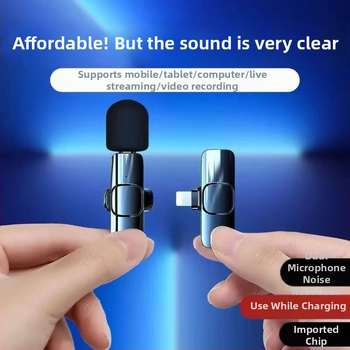 Zajcsökkentő vezeték nélküli lavalier mikrofon, 1-2 átvitellel, élő felvételhez, Android és iOS kompatibilis, kültéri használatra