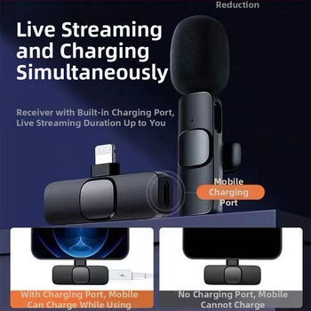 Zajcsökkentő vezeték nélküli lavalier mikrofon, 1-2 átvitellel, élő felvételhez, Android és iOS kompatibilis, kültéri használatra