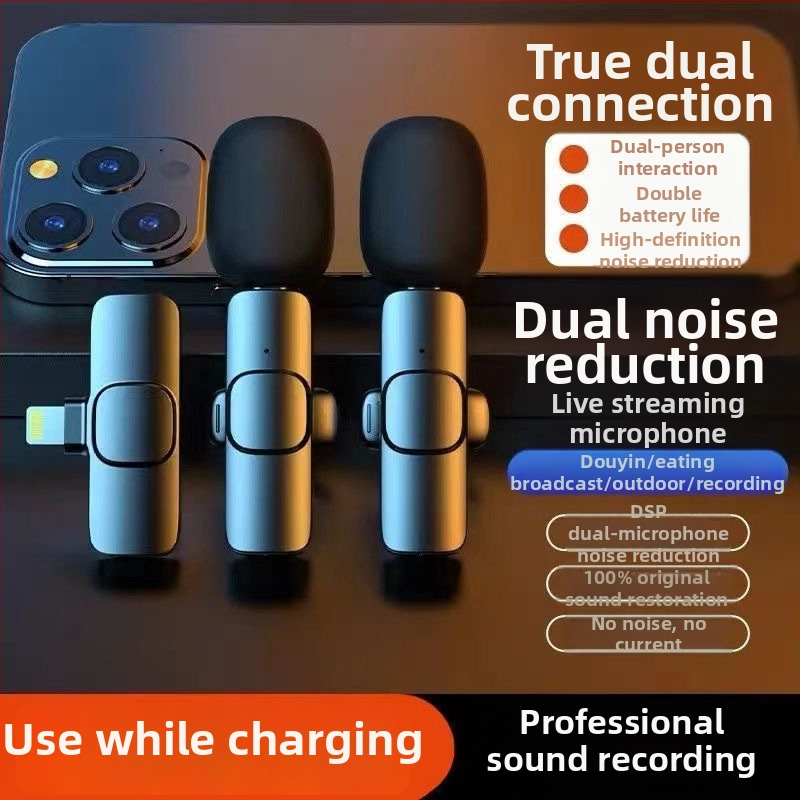 Zajcsökkentő vezeték nélküli lavalier mikrofon, 1-2 átvitellel, élő felvételhez, Android és iOS kompatibilis, kültéri használatra