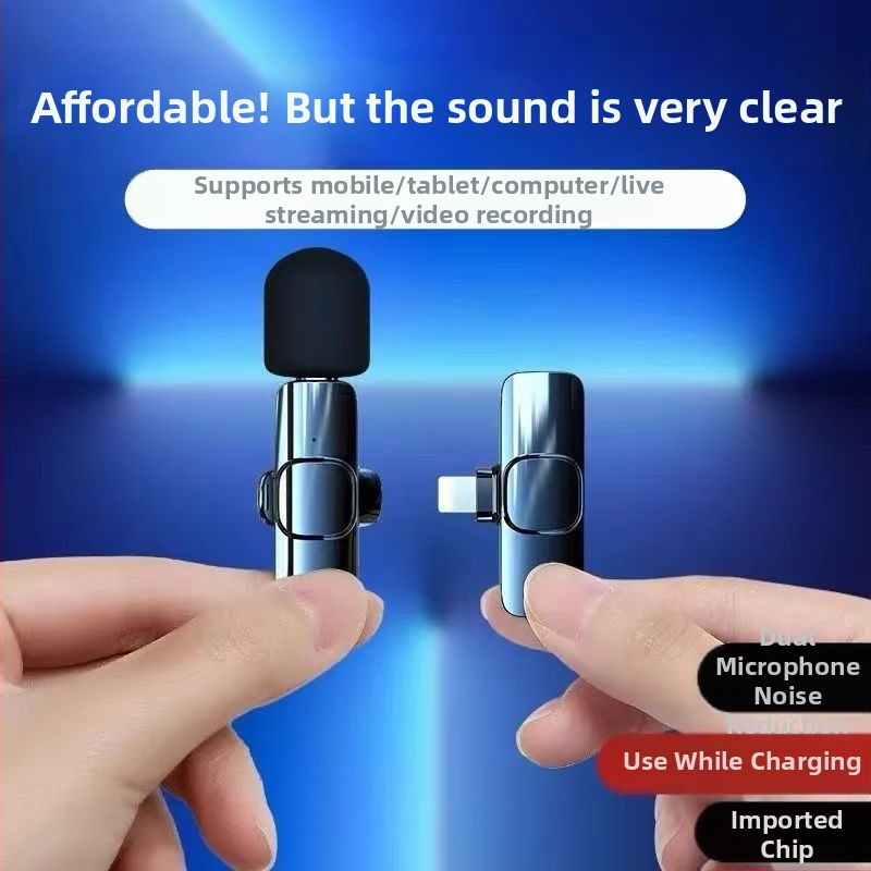 Zajcsökkentő vezeték nélküli lavalier mikrofon, 1-2 átvitellel, élő felvételhez, Android és iOS kompatibilis, kültéri használatra