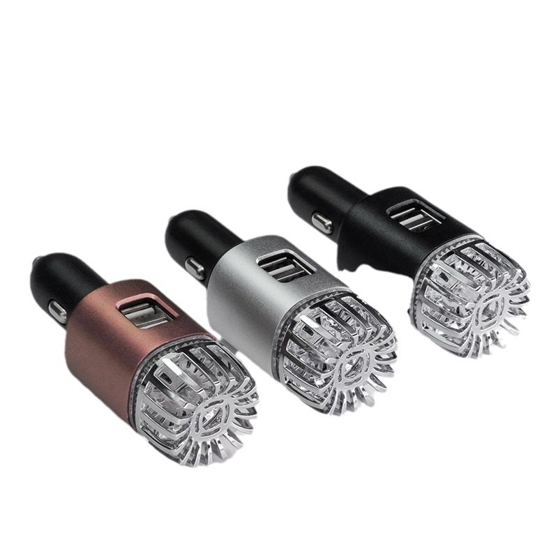 Dvofunkcijski metalni auto punjač i pročistač zraka, anion, model 6291, aluminijska legura + ABS, 0.8W, USB 2 porta