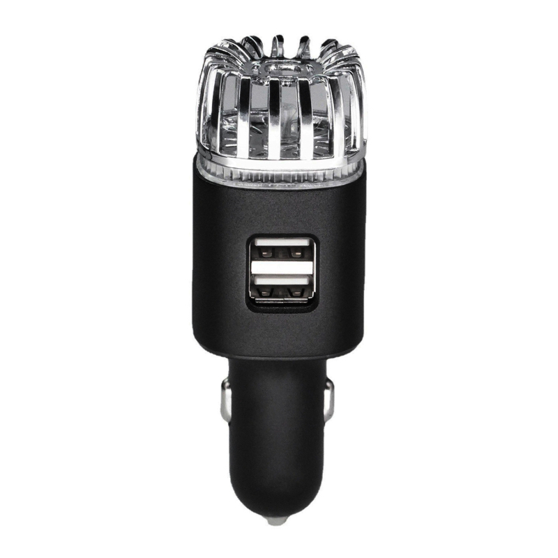 Dvofunkcijski metalni auto punjač i pročistač zraka, anion, model 6291, aluminijska legura + ABS, 0.8W, USB 2 porta