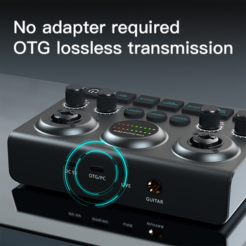 Furryjie F10 ενσύρματη κάρτα ήχου για μικρόφωνα και μουσικά όργανα, φορητή με ενσωματωμένη μπαταρία, κατάλληλη για ζωντανές μεταδόσεις