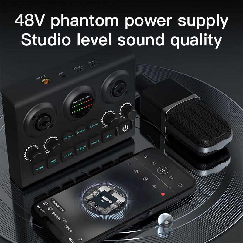 Furryjie F10 ενσύρματη κάρτα ήχου για μικρόφωνα και μουσικά όργανα, φορητή με ενσωματωμένη μπαταρία, κατάλληλη για ζωντανές μεταδόσεις