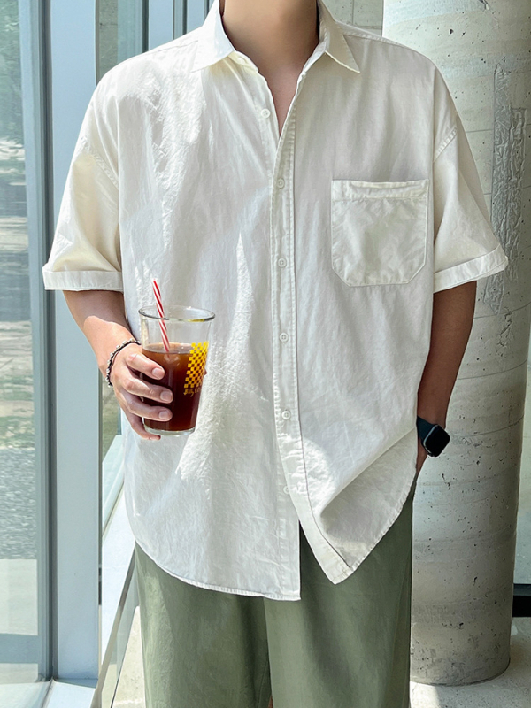 Muška kratka košulja, slobodan kroj, korejski stil, 100% pamuk