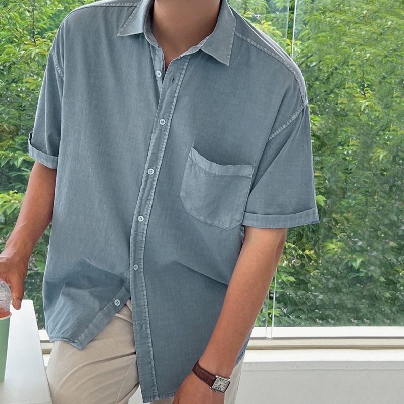 Muška kratka košulja, slobodan kroj, korejski stil, 100% pamuk