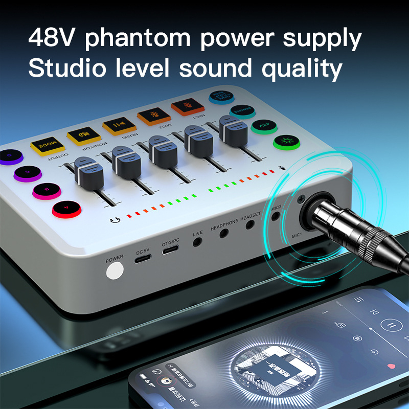 F9 Φορητή κάρτα ήχου με 48V phantom τροφοδοσία, εναλλάξιμο πολικό μοτίβο, συμβατή με δυναμικά και condenser μικρόφωνα για ζωντανές ερμηνείες