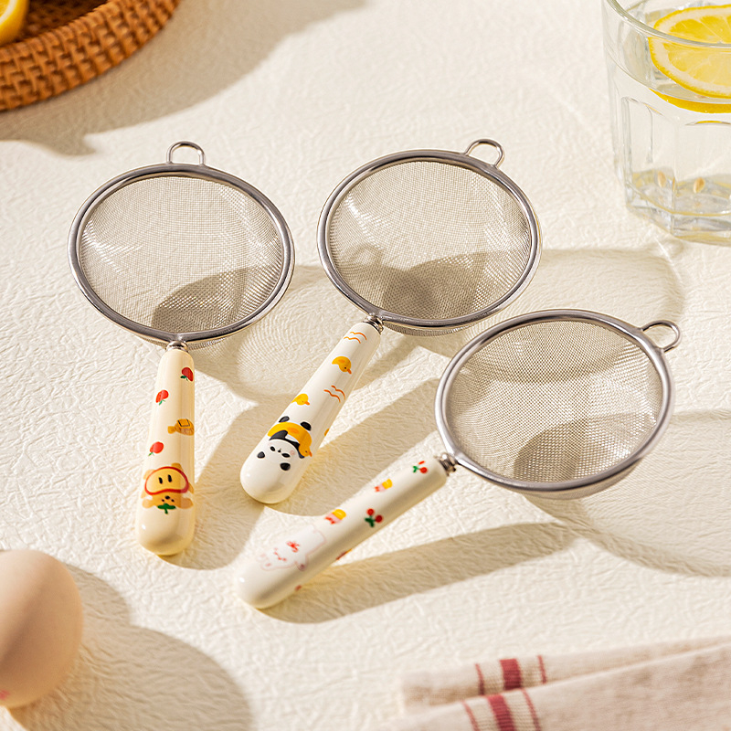 Modern Housewife Filtru de făină din oțel inoxidabil cu model animal jacquard – unealtă de bucătărie pentru coacere și filtrarea laptelui de soia