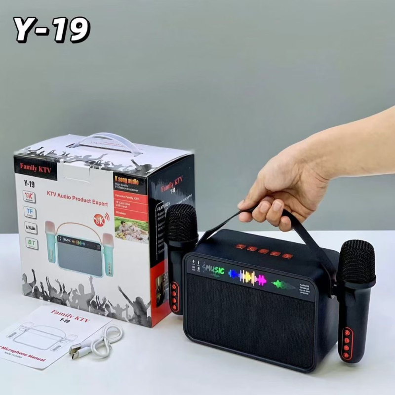 Y-19 Boxă karaoke wireless all-in-one cu două microfoane, Bluetooth 5.3, 100Hz-20kHz, 10W, baterie încorporată