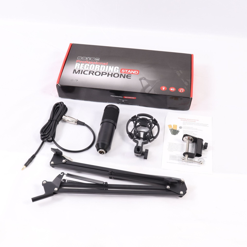 BM800 mikrofon szett élő adáshoz és karaokehoz – kondenzátor mikrofon, vezeték nélküli, 2.1 csatornás, 100 Hz–20 kHz, SNR ≥60 dB, alkalmazással kompatibil