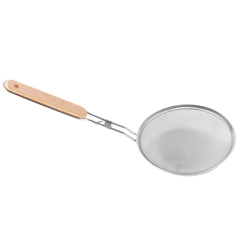 Colander od 201 nerđajućeg čelika s drvenom drškom, zaštita od opeklina, težina ~150 g, proizvedeno u Guangdongu