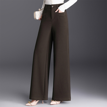 Női magas derekú széles lábú nadrág, poliészter, mikro-elasztika, őszi 2025, mindennapi elegancia
