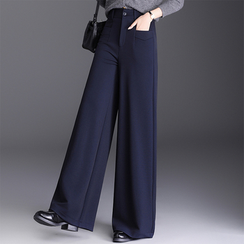 Női magas derekú széles lábú nadrág, poliészter, mikro-elasztika, őszi 2025, mindennapi elegancia
