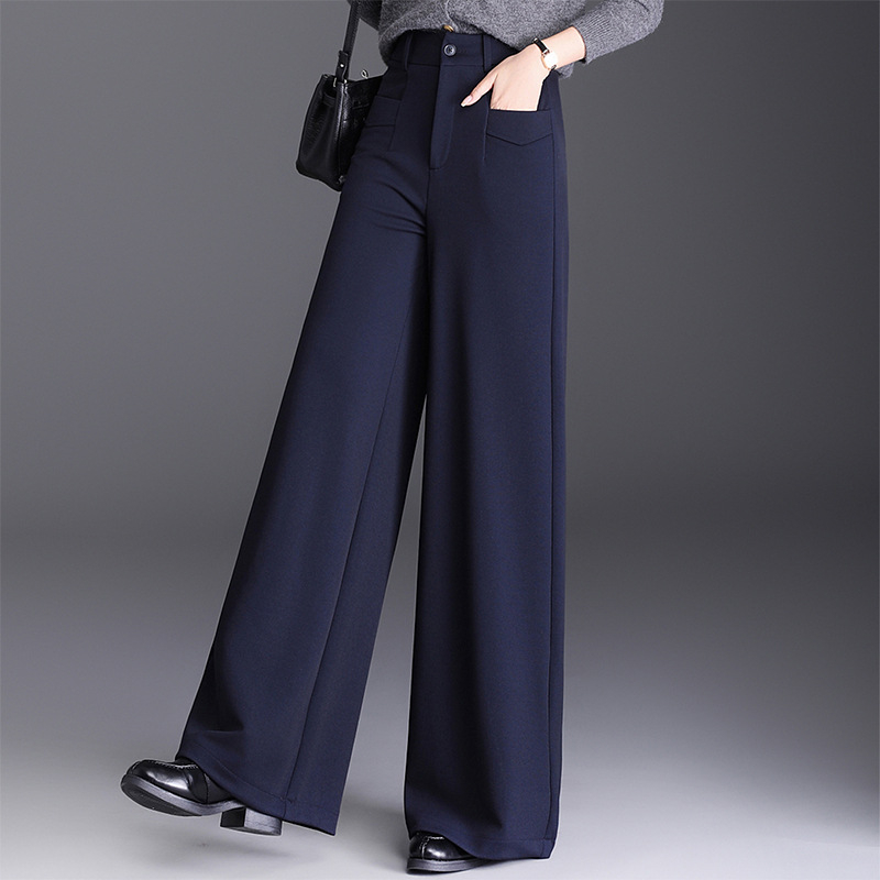 Női magas derekú széles lábú nadrág, poliészter, mikro-elasztika, őszi 2025, mindennapi elegancia