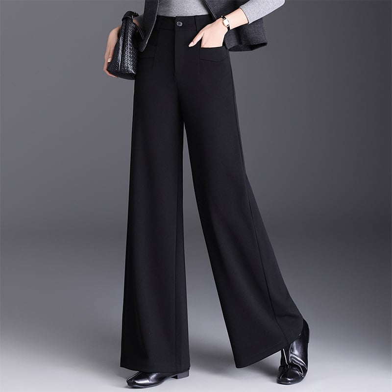 Női magas derekú széles lábú nadrág, poliészter, mikro-elasztika, őszi 2025, mindennapi elegancia