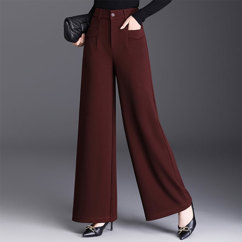 Női magas derekú széles lábú nadrág, poliészter, mikro-elasztika, őszi 2025, mindennapi elegancia