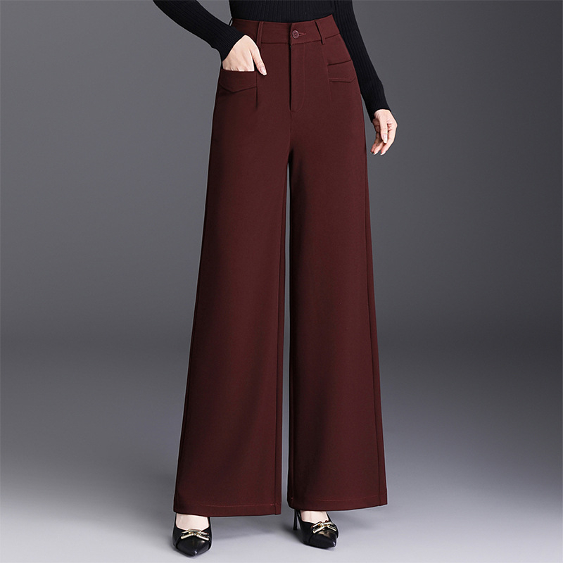 Női magas derekú széles lábú nadrág, poliészter, mikro-elasztika, őszi 2025, mindennapi elegancia