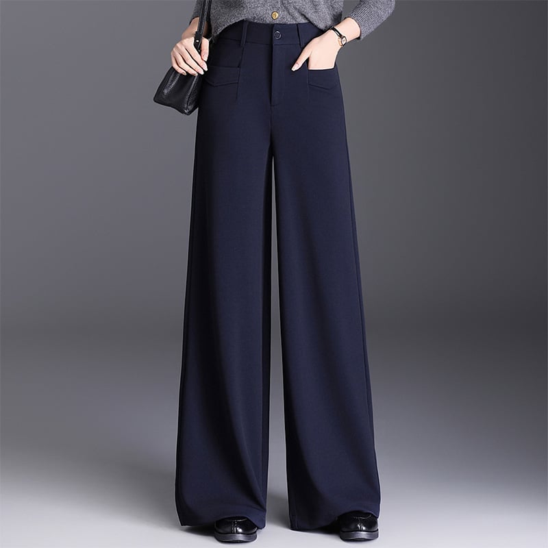 Női magas derekú széles lábú nadrág, poliészter, mikro-elasztika, őszi 2025, mindennapi elegancia