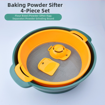 Műanyag lisztszitáló készlet, négy darabos, tojásfehérje szeparálóval és kaparóval, multifunkciós – modern minimalista stílus