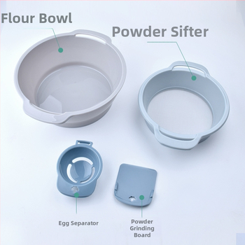 Műanyag lisztszitáló készlet, négy darabos, tojásfehérje szeparálóval és kaparóval, multifunkciós – modern minimalista stílus