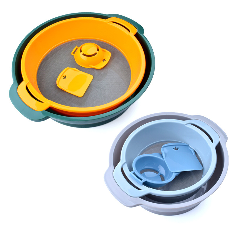 Műanyag lisztszitáló készlet, négy darabos, tojásfehérje szeparálóval és kaparóval, multifunkciós – modern minimalista stílus