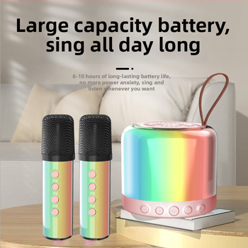 Microfon karaoke Bluetooth portabil pentru casă – difuzor all-in-one stereo, 2 difuzoare, Bluetooth 5.3, baterie încorporată 1000–1200 mAh, 10 W
