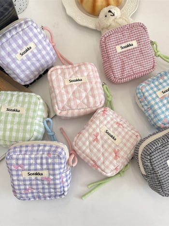 Mini kozmetička torbica od korduroja s prugastim uzorkom, podstava od platna, ulični stil, za kućno skladištenje