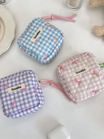 Mini kozmetička torbica od korduroja s prugastim uzorkom, podstava od platna, ulični stil, za kućno skladištenje