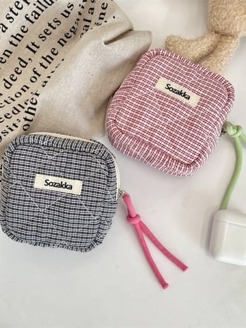 Mini kozmetička torbica od korduroja s prugastim uzorkom, podstava od platna, ulični stil, za kućno skladištenje