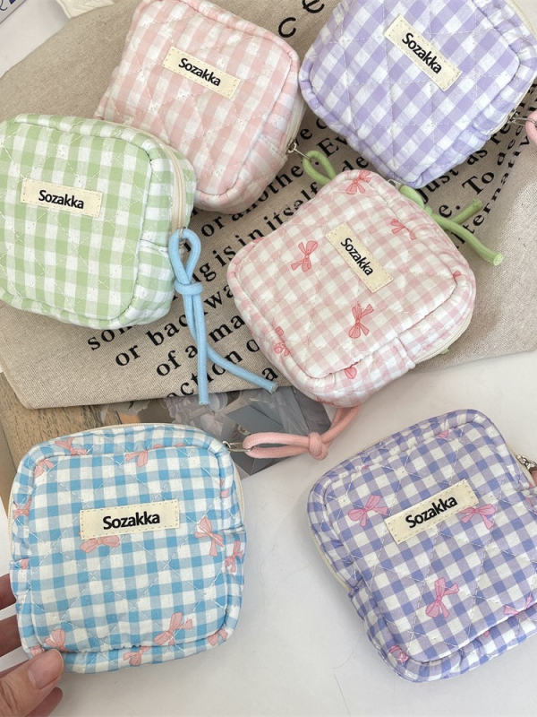 Mini kozmetička torbica od korduroja s prugastim uzorkom, podstava od platna, ulični stil, za kućno skladištenje