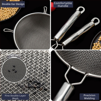 Colander z nerezovej ocele 304 s dvojitou sieťkou na filtráciu šťavy a preosiatie múky, protišmykové, dvojité háky