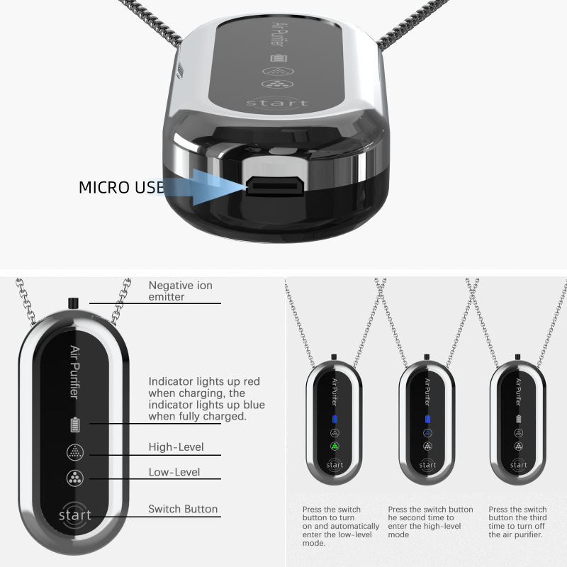 Narukvica čistač zraka, USB napajanje, 50 m³/h, lagan 40 g, pokriće do 10 m²