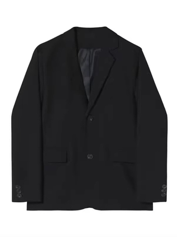 Muško odijelo u korejskom stilu, uski kroj, prednje zatvaranje s dva gumba, džepovi s patchama, poliester-mješavina