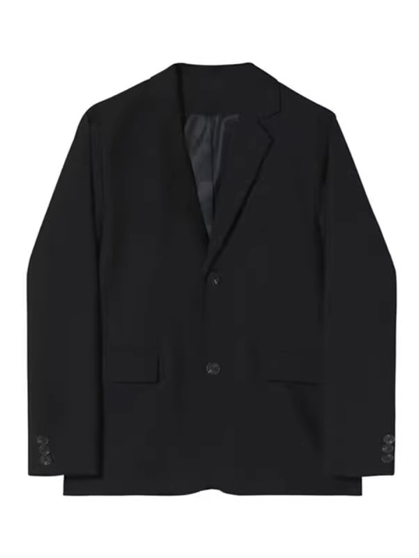 Muško odijelo u korejskom stilu, uski kroj, prednje zatvaranje s dva gumba, džepovi s patchama, poliester-mješavina