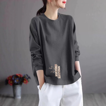 Tricou femei cu mâneci lungi din Modal, imprimeu text, croială lejeră, gât rotund, lungime normală