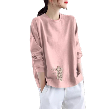 Tricou femei cu mâneci lungi din Modal, imprimeu text, croială lejeră, gât rotund, lungime normală