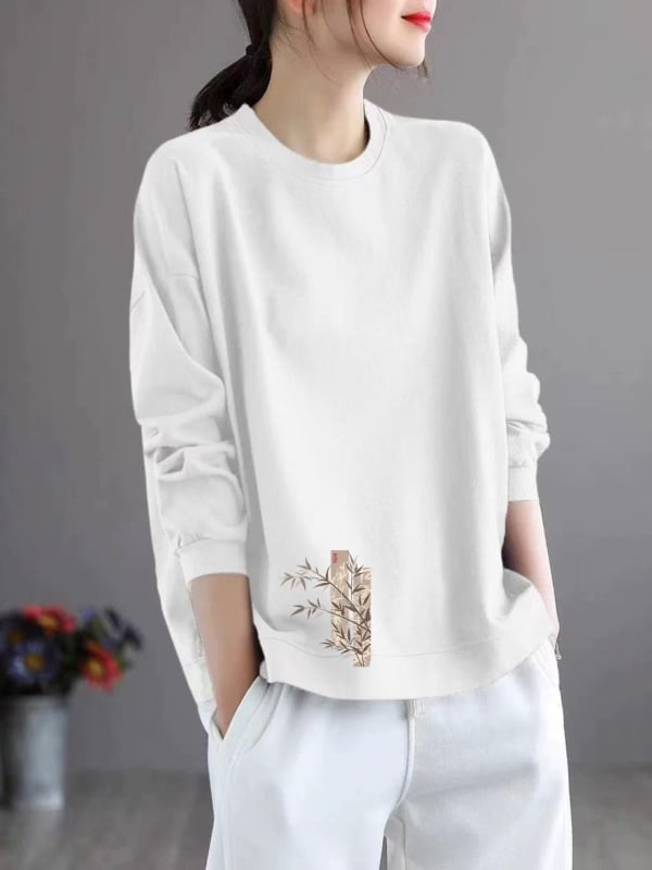 Tricou femei cu mâneci lungi din Modal, imprimeu text, croială lejeră, gât rotund, lungime normală