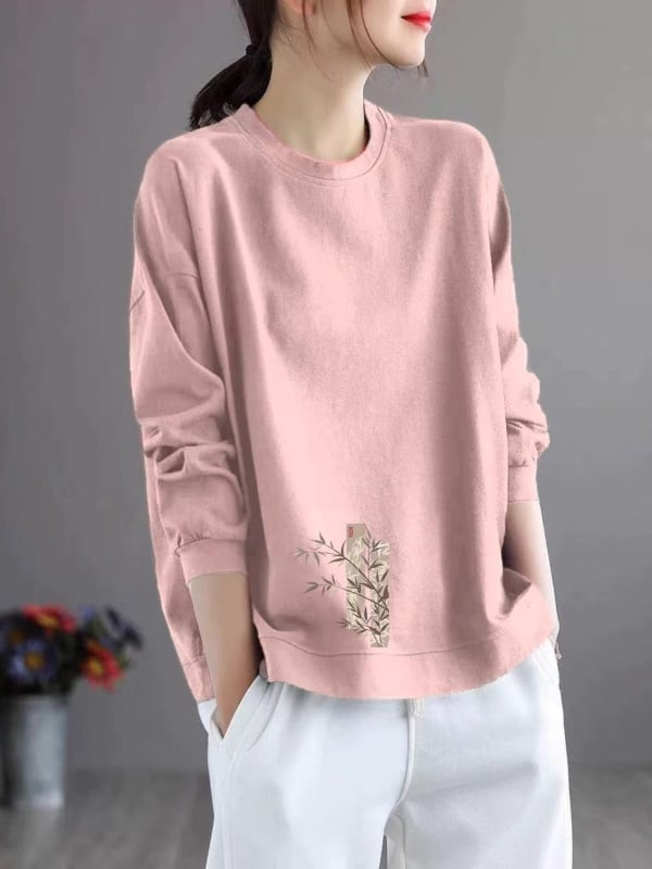 Tricou femei cu mâneci lungi din Modal, imprimeu text, croială lejeră, gât rotund, lungime normală