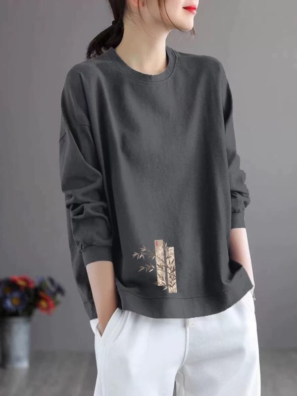 Tricou femei cu mâneci lungi din Modal, imprimeu text, croială lejeră, gât rotund, lungime normală